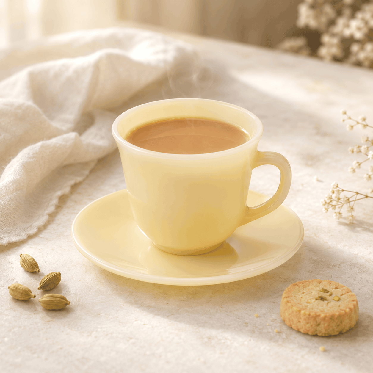Jade 6-Pieces Yellow Marble 5.5 Inch Saucer and 180 ML Cup Set Kaka Bawa Sons