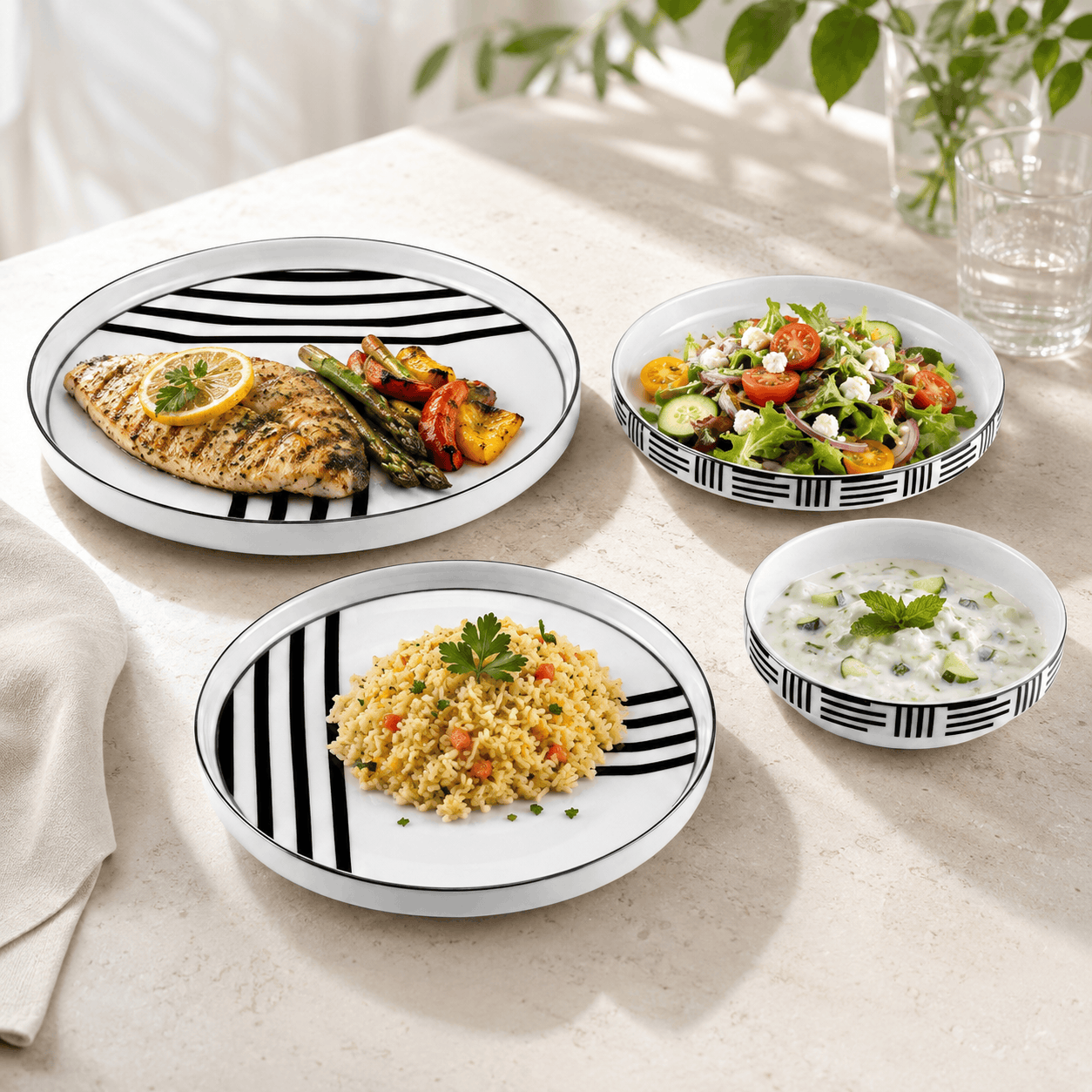 LUSTRA 24-Pieces Bonne China Plate Sets Kaka Bawa Sons