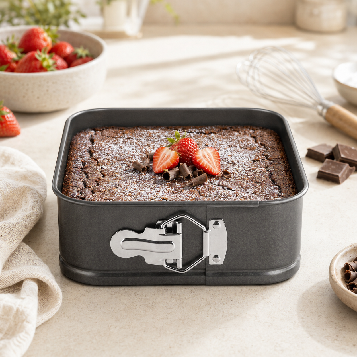Kings 20 cm, 22 cm, 24 cm Black Metal Square Cake Moulds