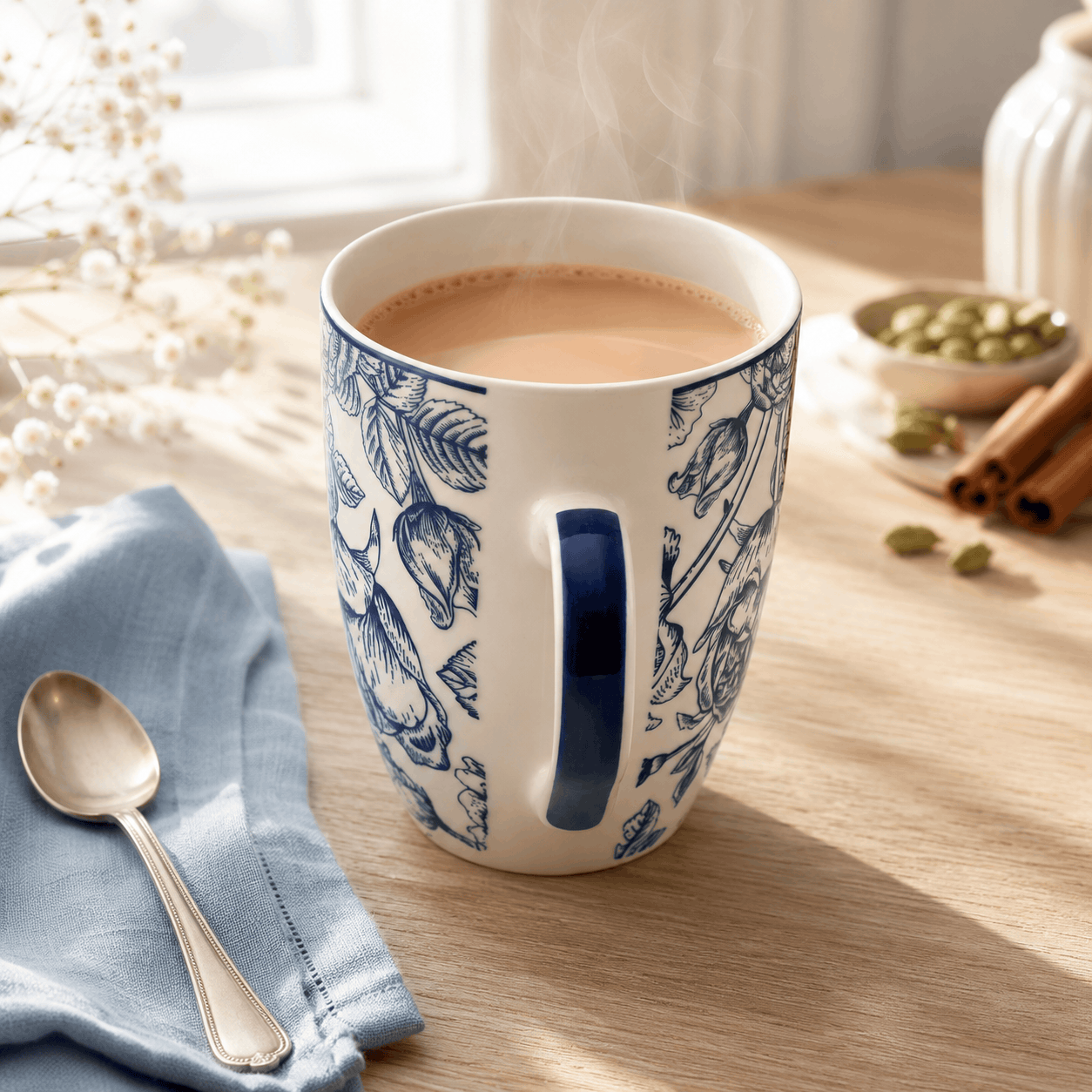 Gupan 300 ML Blue Floral Ceramic Mug Kaka Bawa Sons