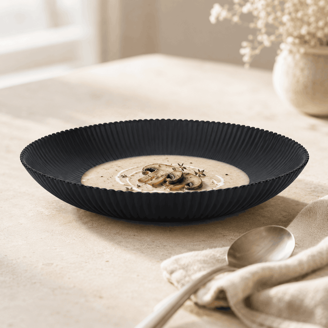 Home Table 8-inches Opal Black Marble Soup Plate Kaka Bawa Sons