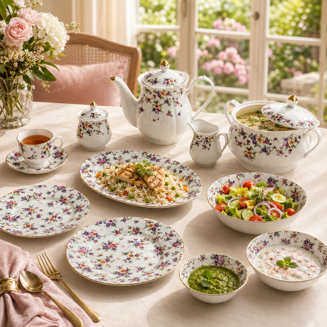 Royal 61-Pieces 8-Serving Bonne China Dinner Sets NG-Series