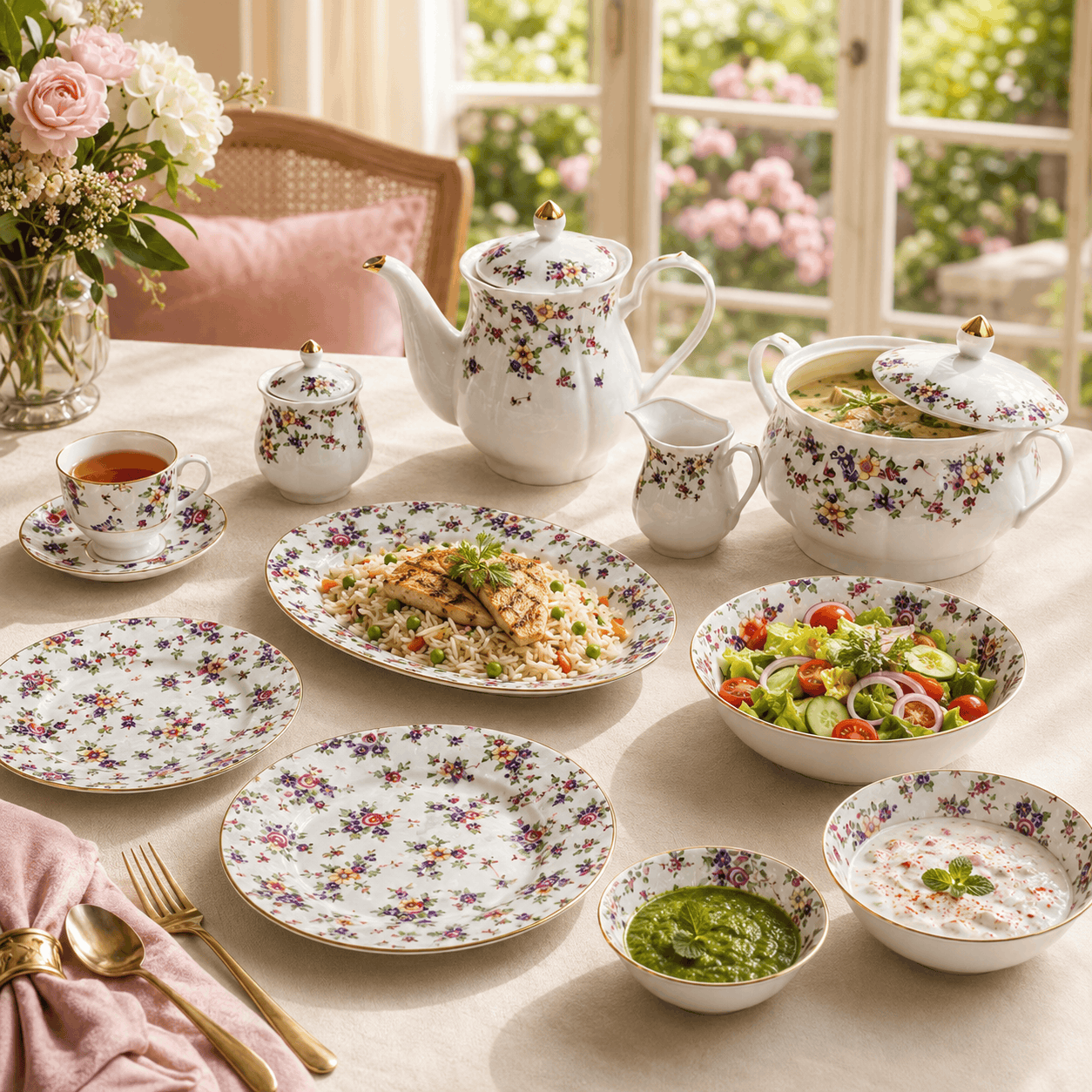 Royal 61-Pieces 8-Serving Bonne China Dinner Sets NG-Series Kaka Bawa Sons