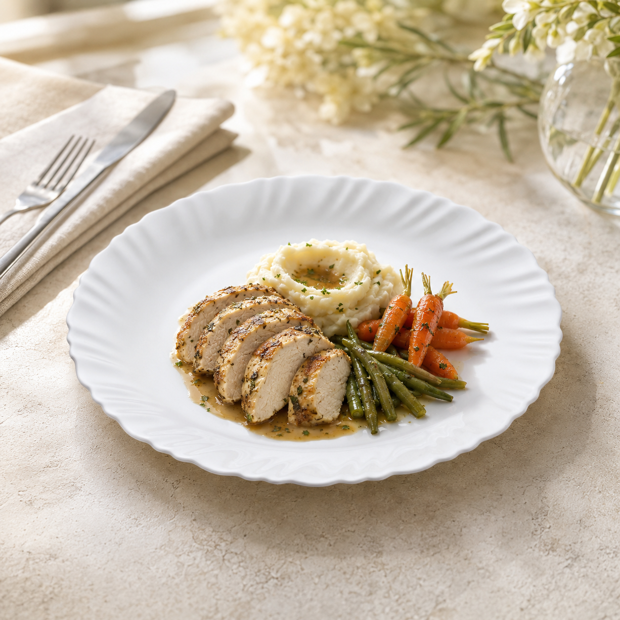 Luminarc 10-Inches Feston White Marble Flat Plate