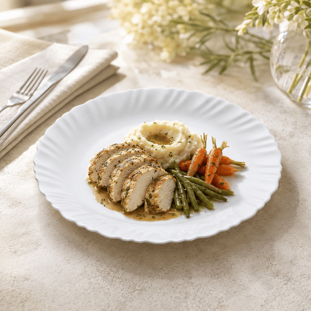 Luminarc 10-Inches Feston White Marble Flat Plate Kaka Bawa Sons