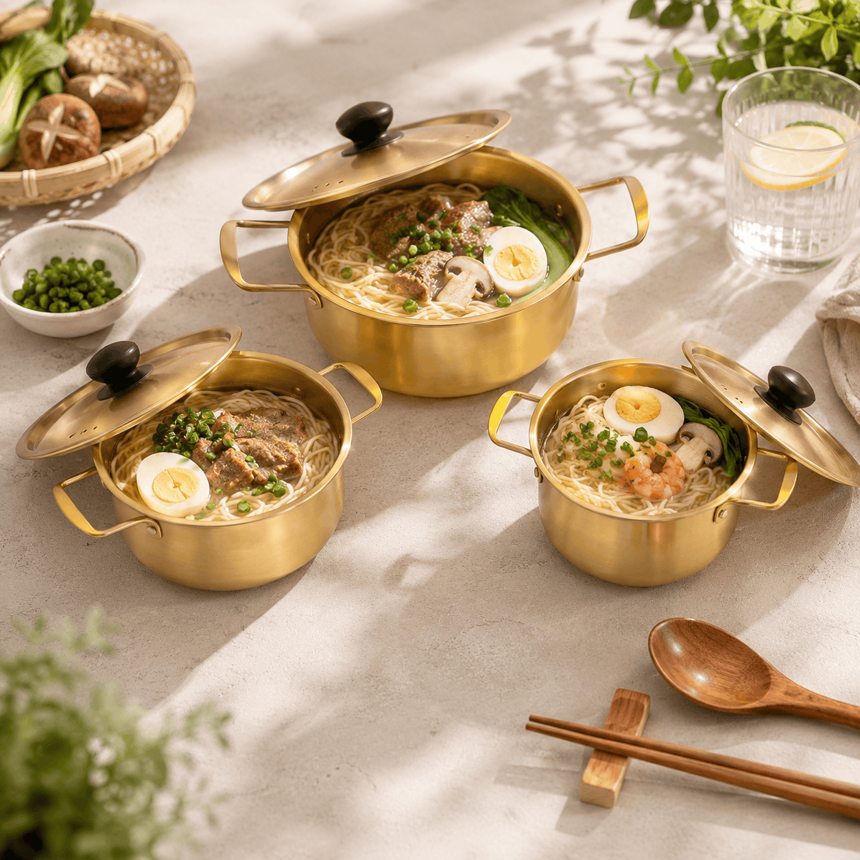 T.D.L Stainless Steel With Electric Golden Coating Noodle Soup Pot Set Kaka Bawa Sons