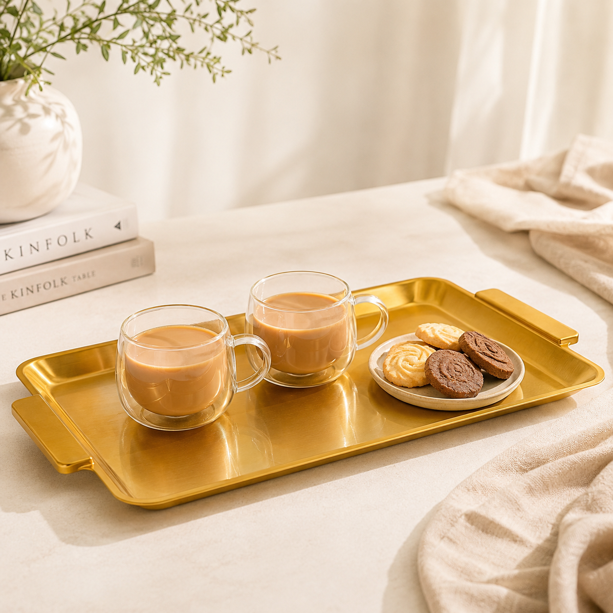 T.D.L 40*24 Cm Stainless Steel With Electric Golden Coating Rectangular Tray