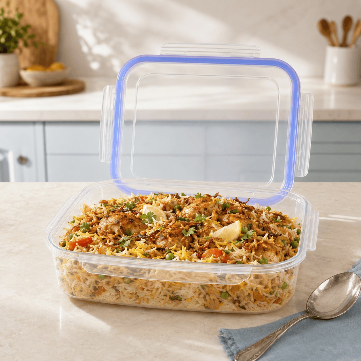 Home Table 3.45-Liter 3.3Kg Plastic Food Container With Lock Lid Kaka Bawa Sons