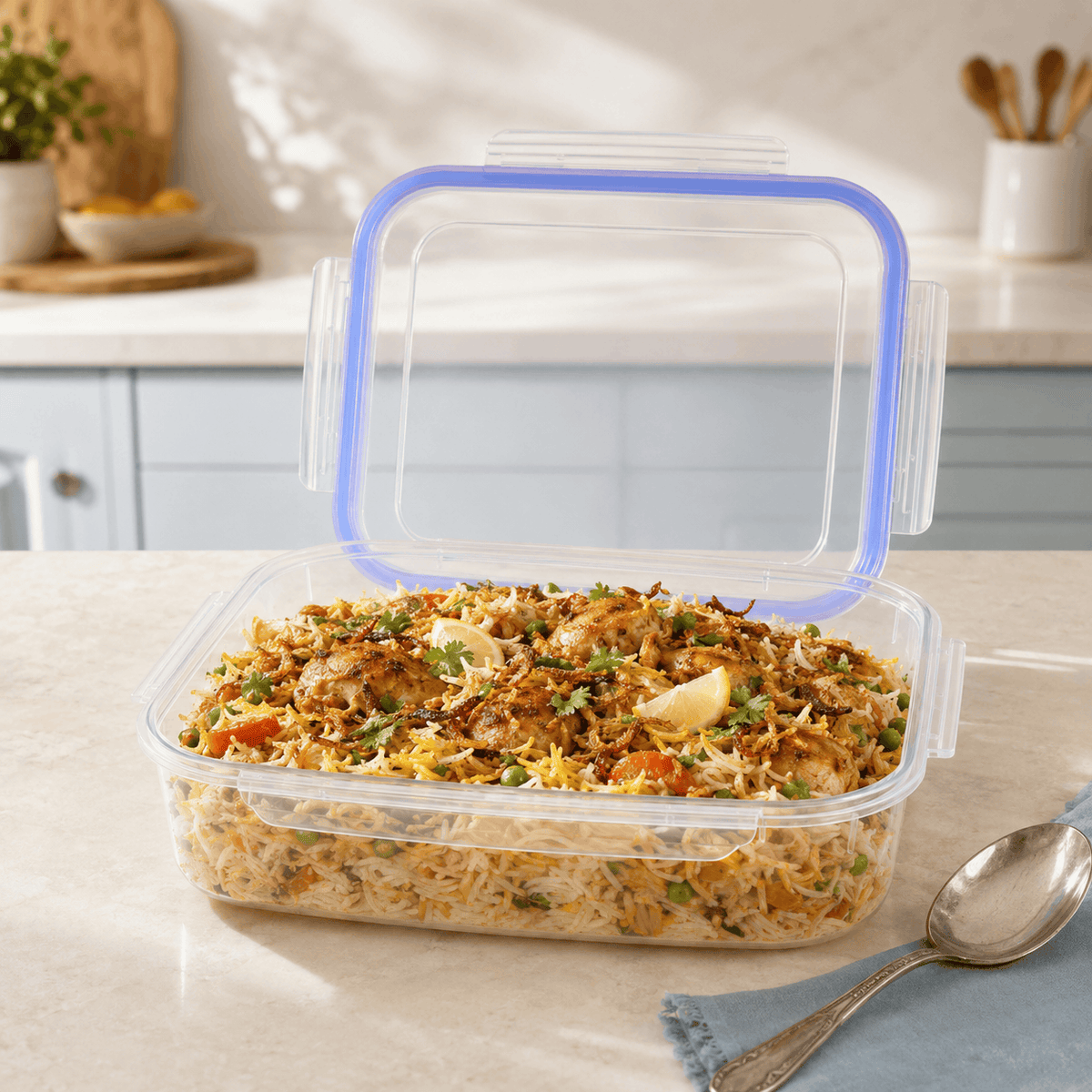 Home Table 3.45-Liter 3.3Kg Plastic Food Container With Lock Lid Kaka Bawa Sons