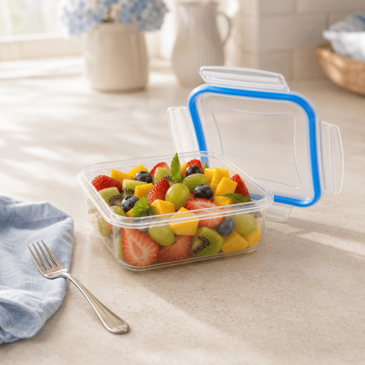Home Table 0.7-Liter 670g Light Blue Plastic Food Containers With Lock Lid Kaka Bawa Sons