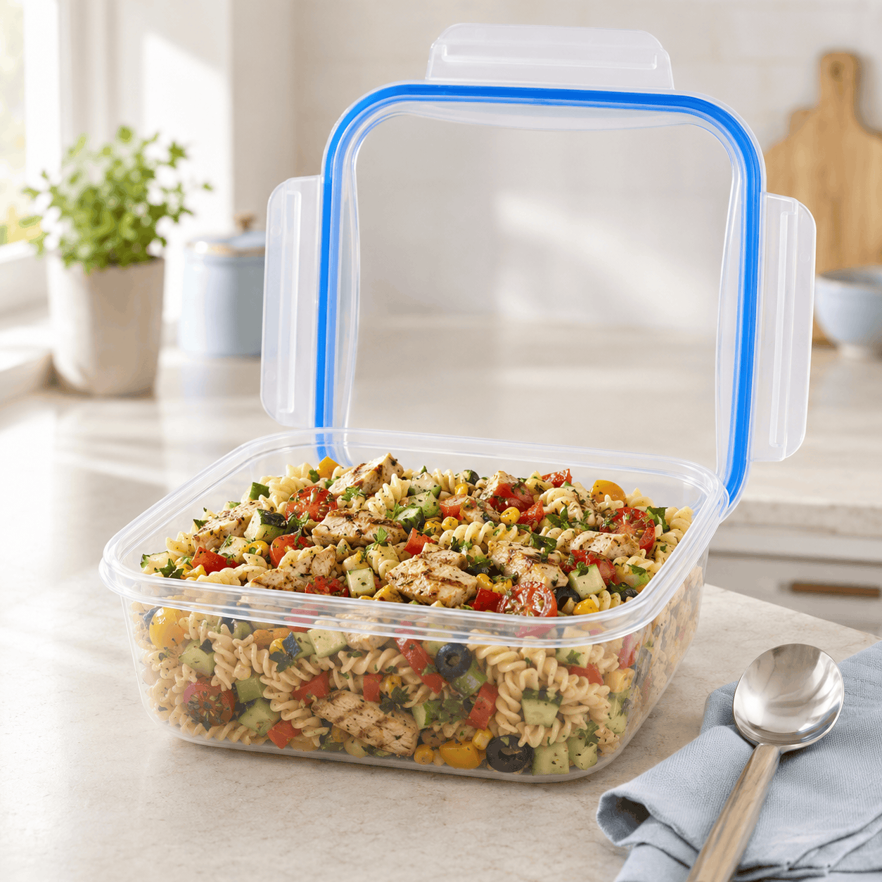 Home Table 2.0-Liter 1.9Kg Light Blue Plastic Food Container With Lock Lid Kaka Bawa Sons