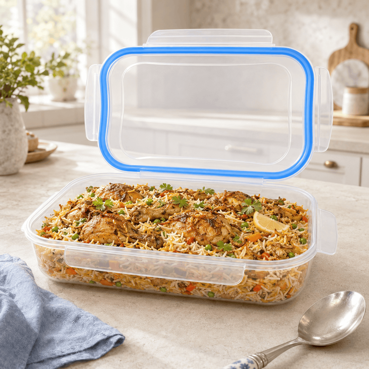 Home Table 2.65-Liter 2.5Kg Light Blue Plastic Food Container With Lock Lid Kaka Bawa Sons