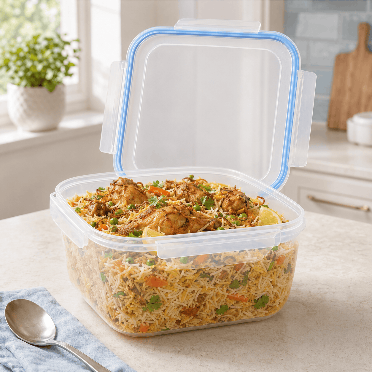 Home Table 5.0-Liter 4.75Kg Light Blue Plastic Food Container With Lock Lid Kaka Bawa Sons