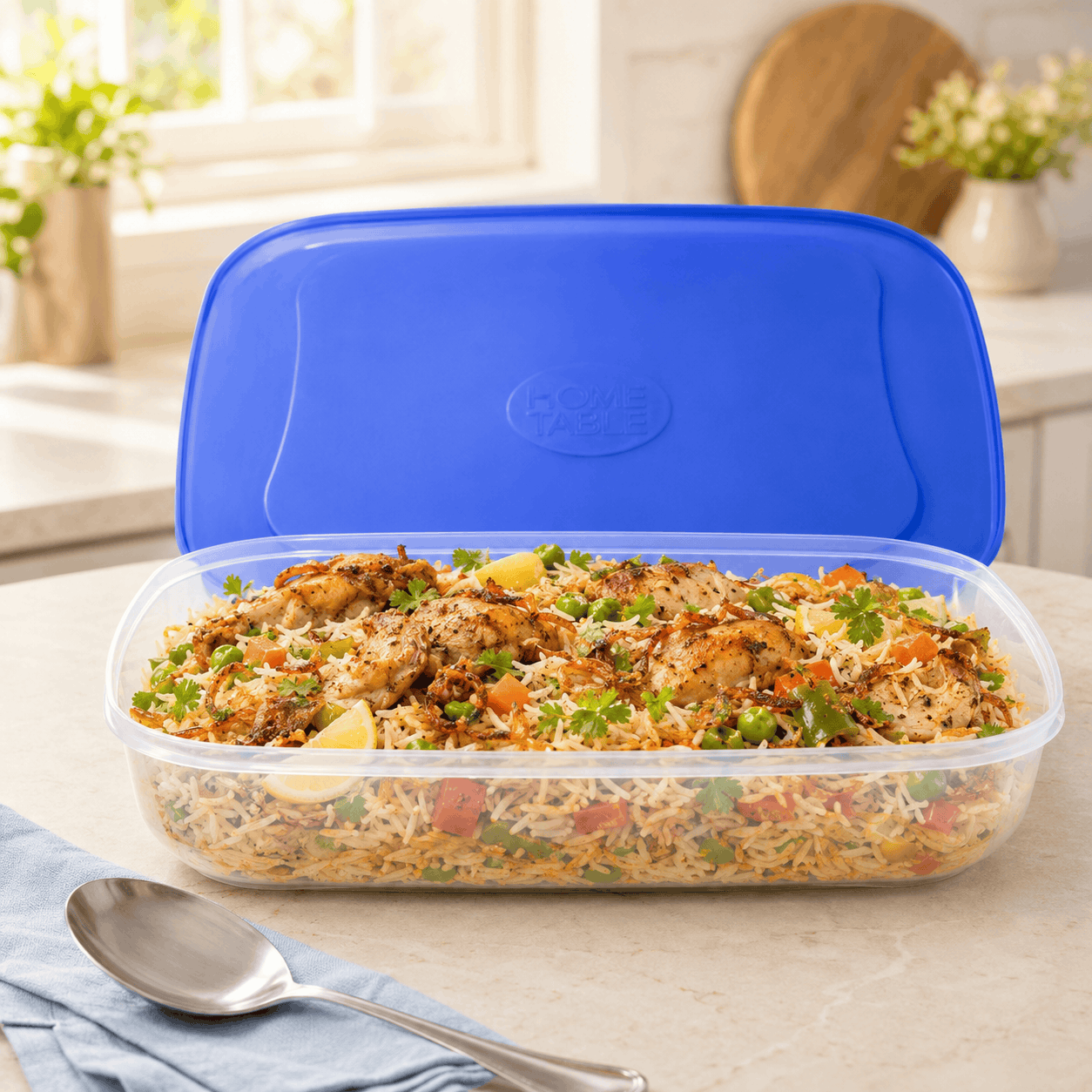 Home Table 2.65-Liter 2.5Kg Blue Plastic Food Container Kaka Bawa Sons