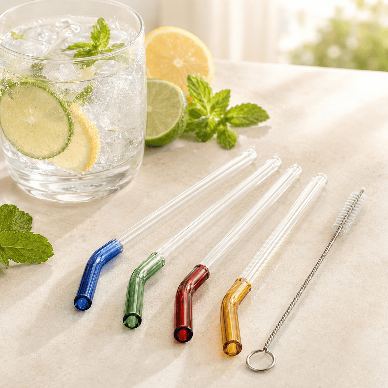 Danny Home 5-Pieces Glass Drinking Straws Set Kaka Bawa Sons
