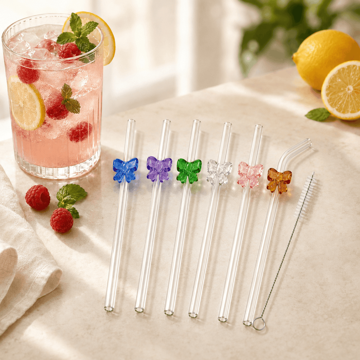 Danny Home 7-Pieces Glass Drinking Straw Set Kaka Bawa Sons