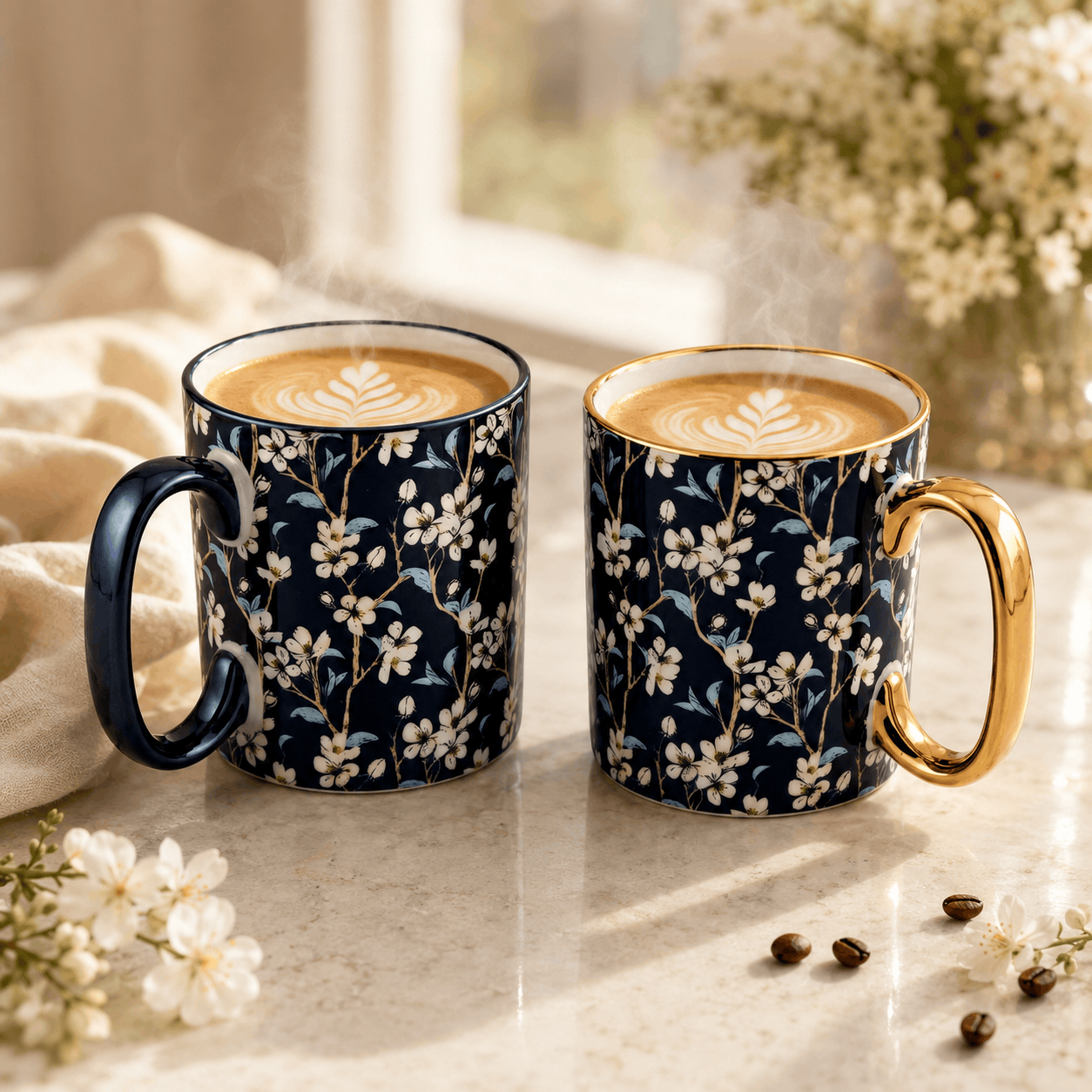 Danny Home 2-Pieces 450 ML Twin Floral Porcelain Mugs Kaka Bawa Sons