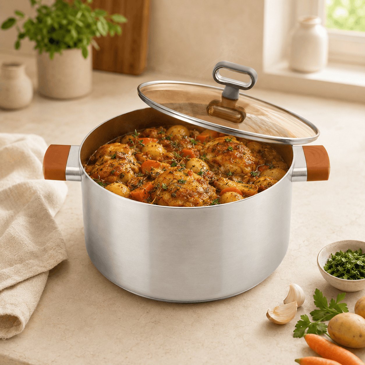 Titanium 28 Cm Non Stick Induction Titanium Coating Stainless Steel Cooking Pot Kaka Bawa Sons