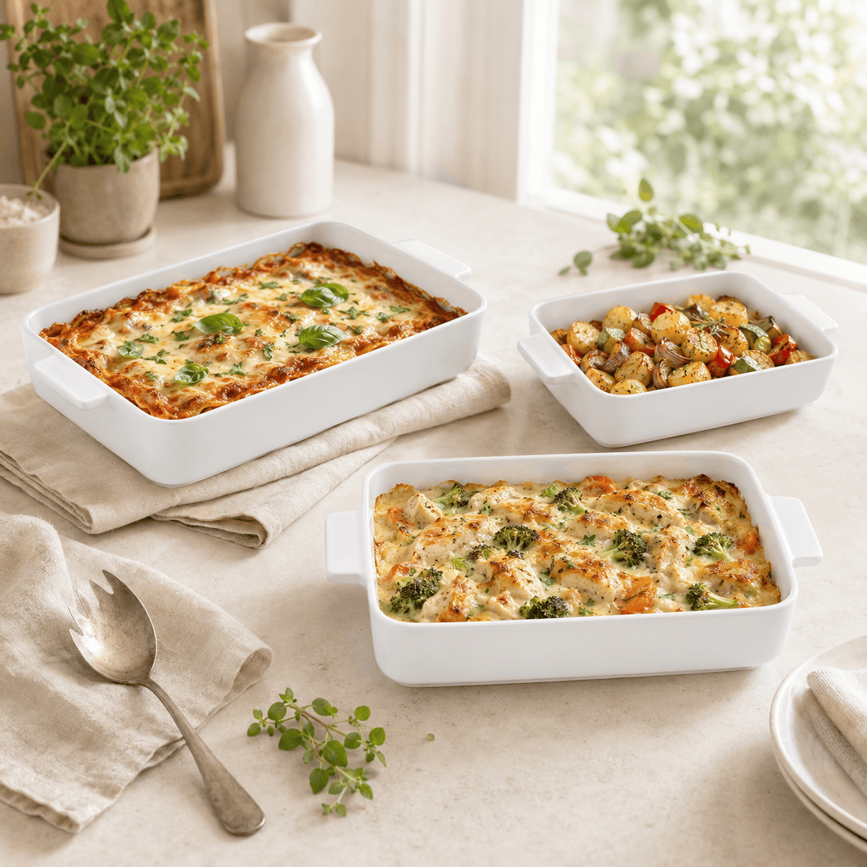 Danny Home 3-Piece Rectangular Porcelain Open Casserole Dish Set Kaka Bawa Sons
