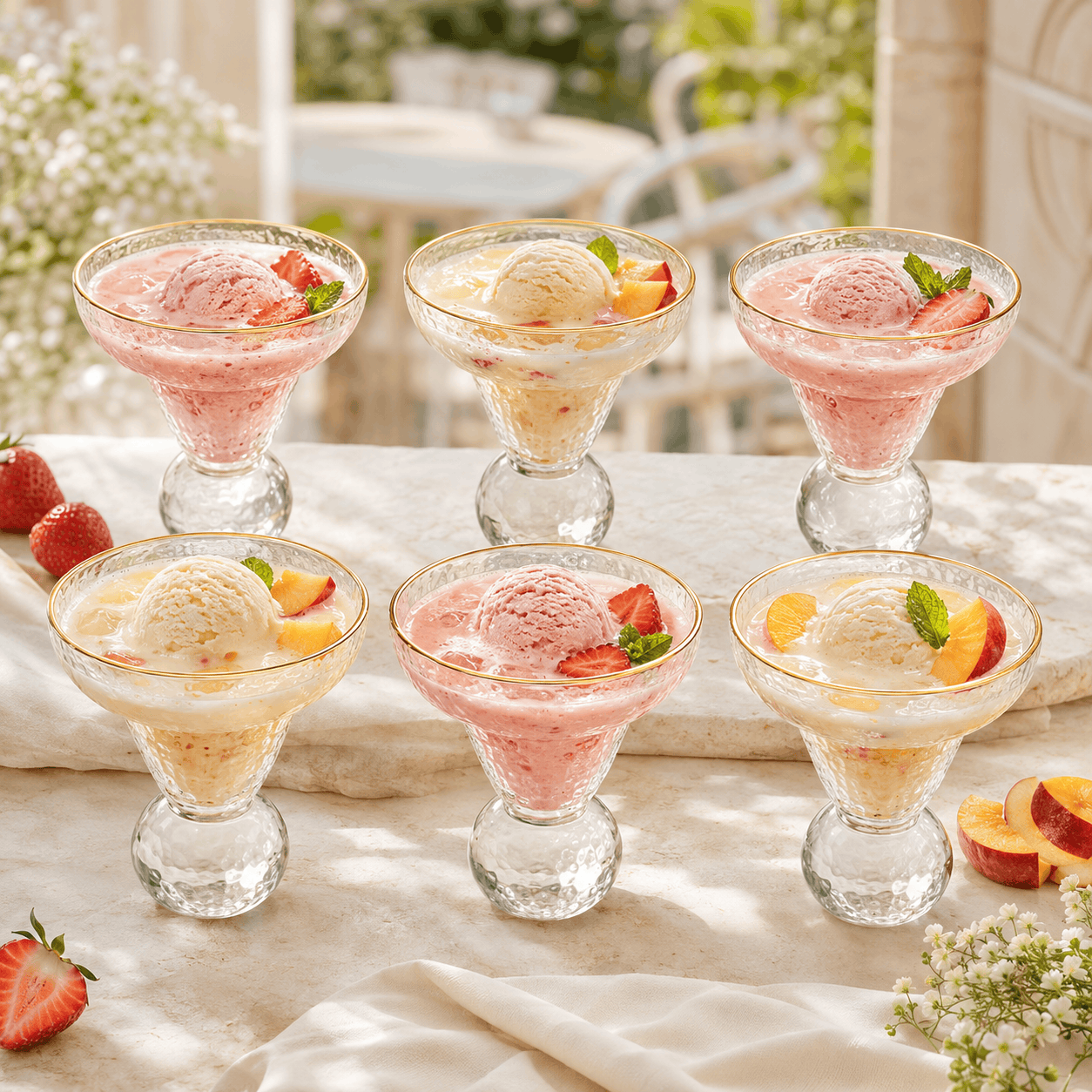 Deli G-Line 140 ML 6-Piece Gold Rim Crystal Ball Base Glass Ice Cream Cup Set Kaka Bawa Sons
