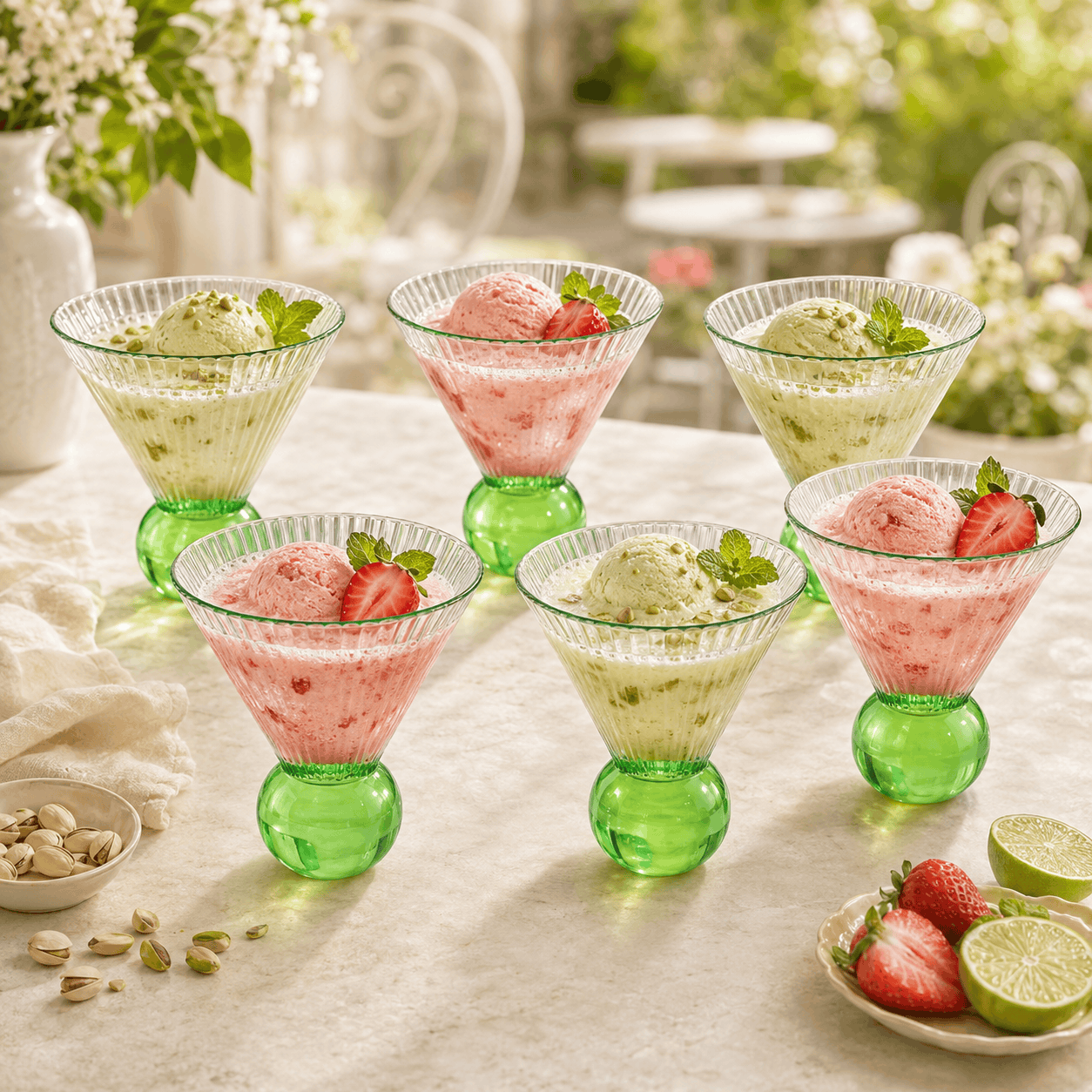 Deli 140 ML 6-Piece Emerald Ball Base Glass Ice Cream Cup Set Kaka Bawa Sons