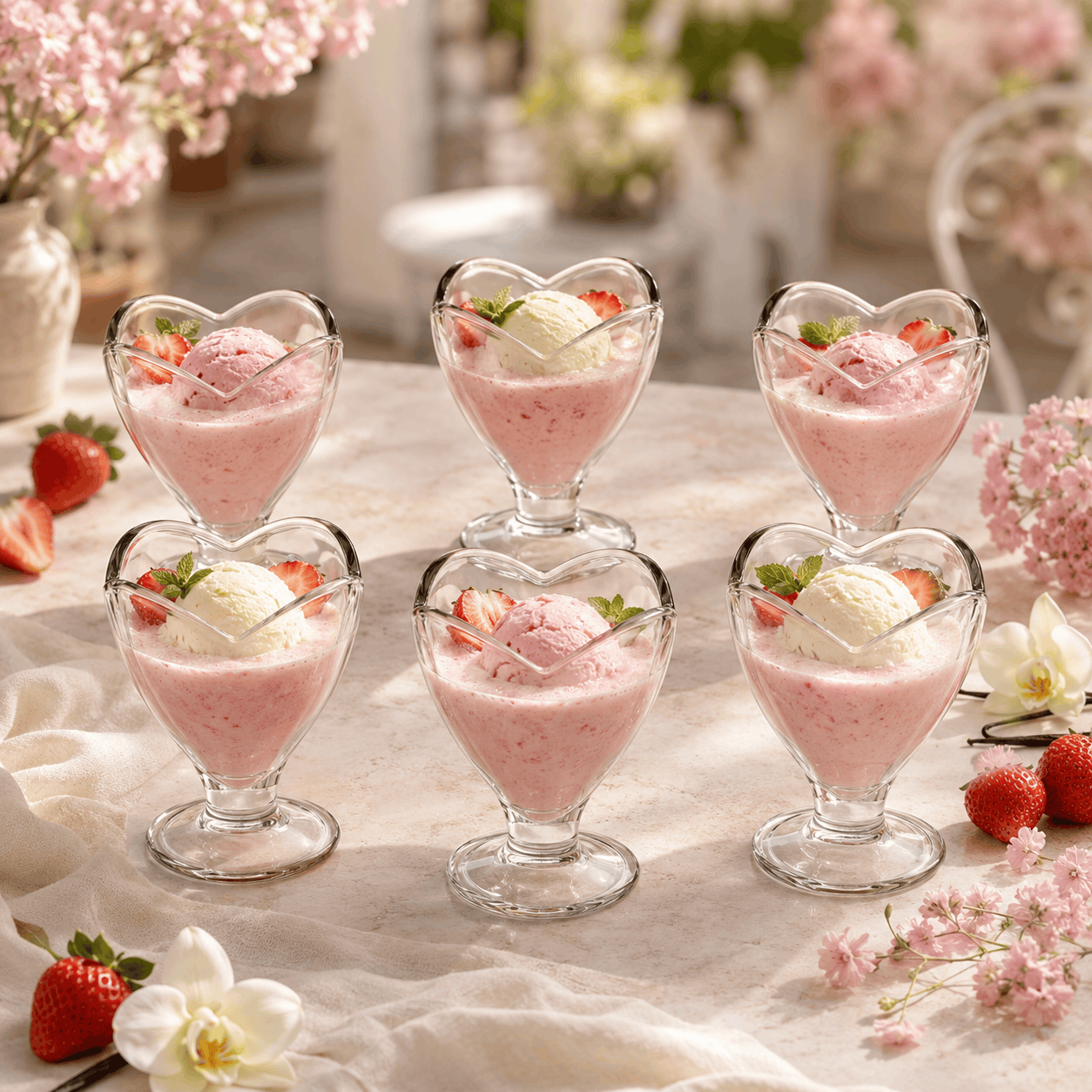 Lirmartur 140 ML 6-Piece Heart-Shaped Glass Ice Cream Bowl Set Kaka Bawa Sons
