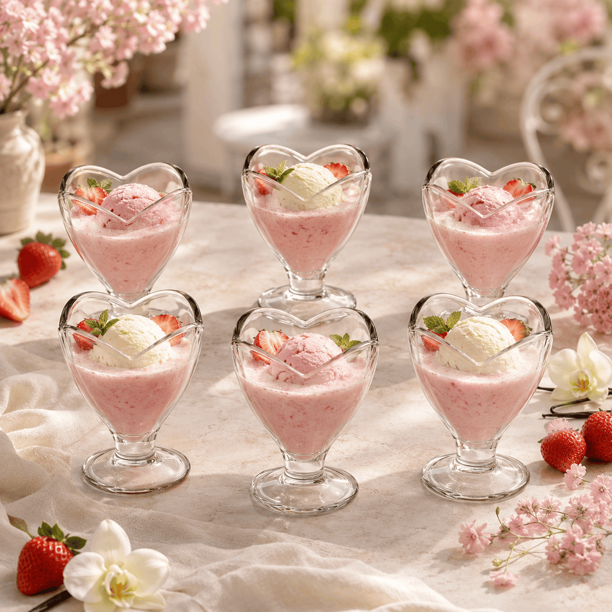 Lirmartur 140 ML 6-Piece Heart-Shaped Glass Ice Cream Bowl Set Kaka Bawa Sons