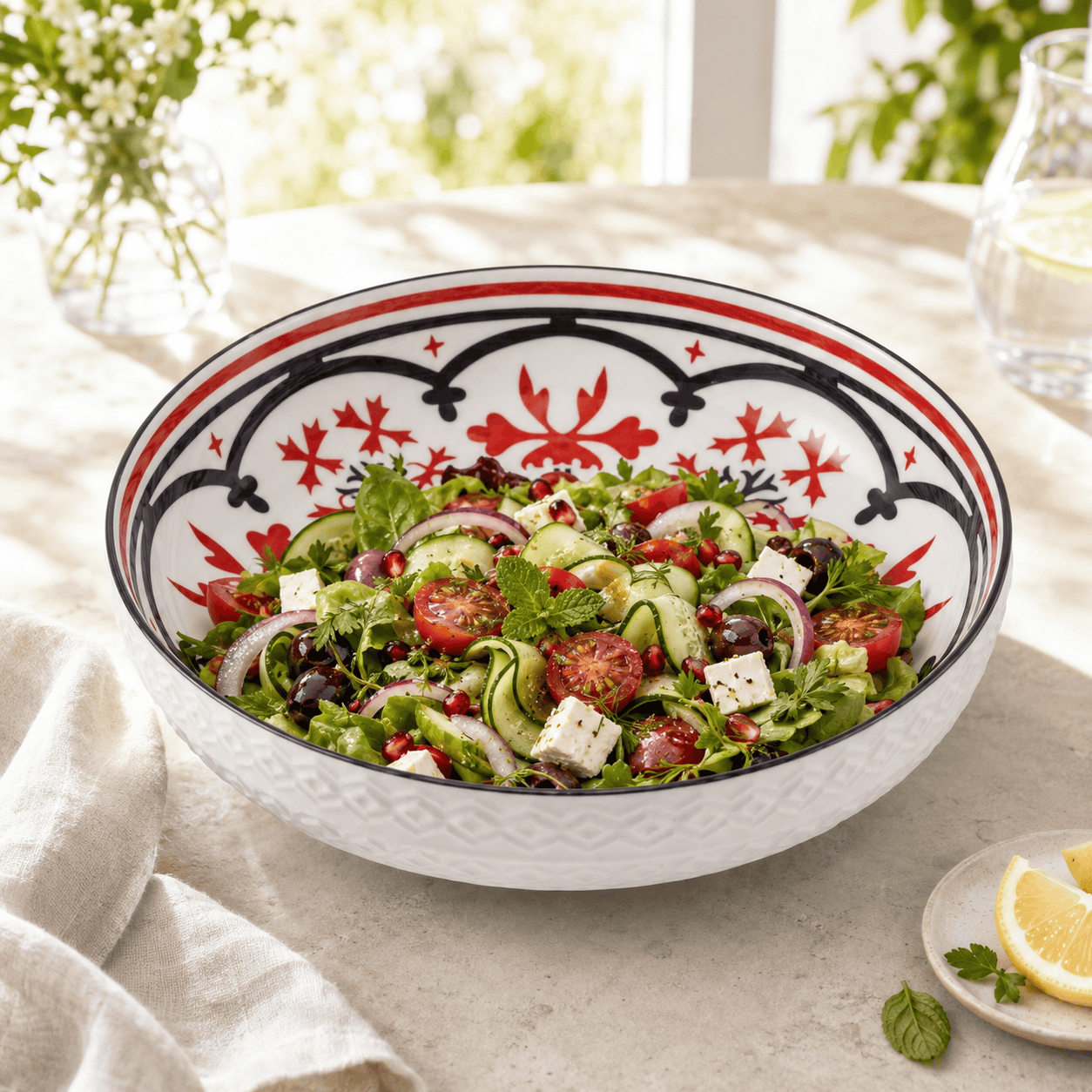 Lotus 12-Inch Embossed Ceramic Salad Bowl Kaka Bawa Sons