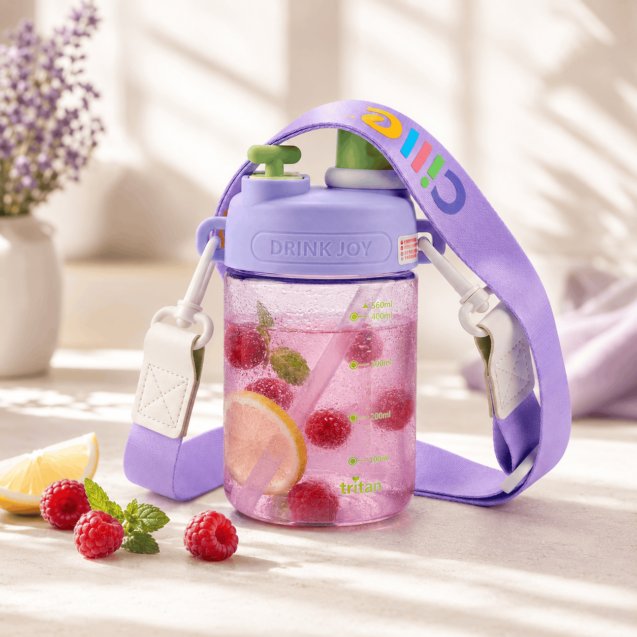 Cille 560 ML Kids Plastic Water Bottles With Straw, Spout AND Carry Strap Kaka Bawa Sons