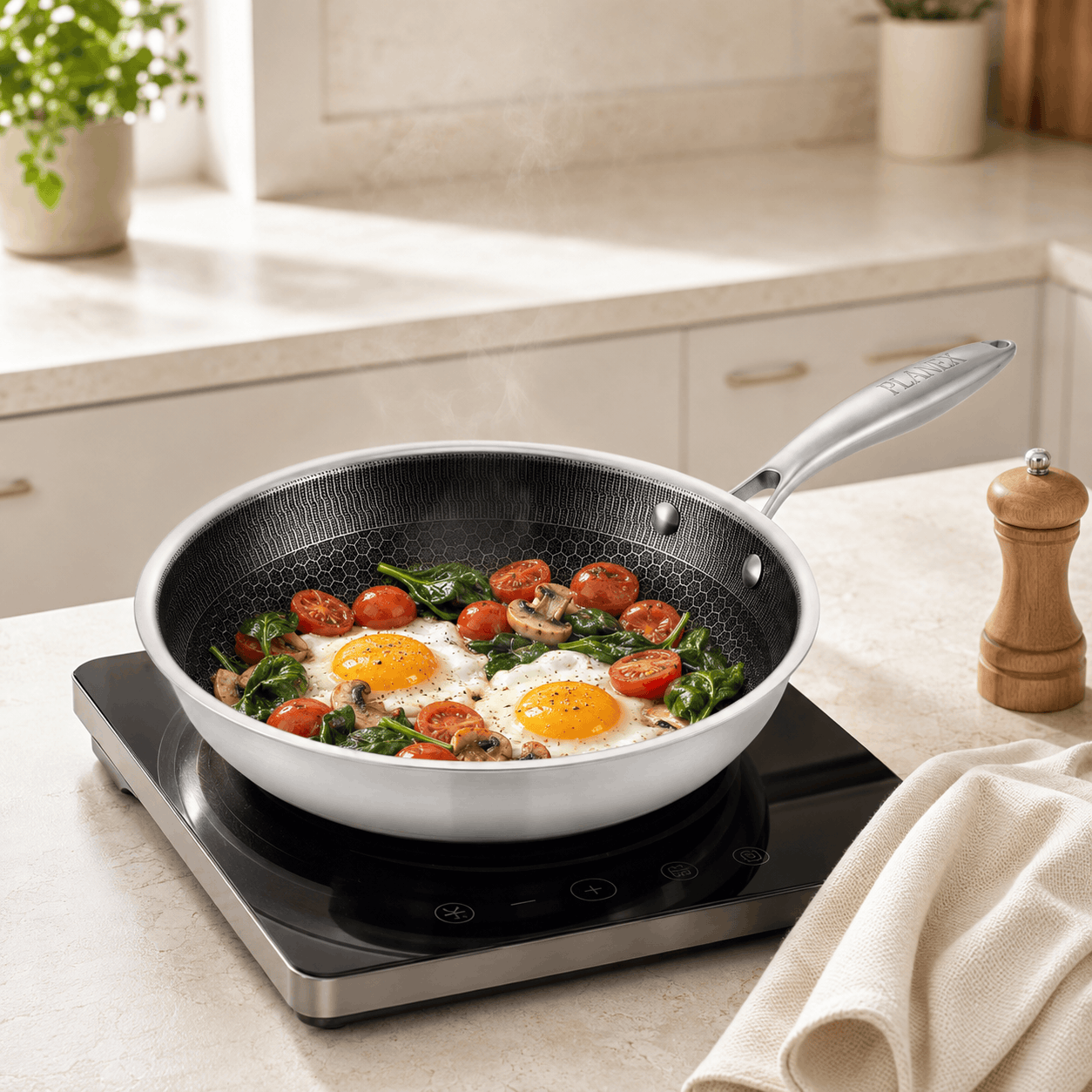 Flanek Stainless Steel Black And White Laser Coating Induction Frying Pan Kaka Bawa Sons
