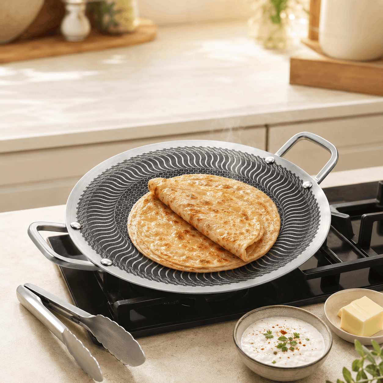 Flanek Stainless Steel Black And White Laser Coating Induction Griddles Kaka Bawa Sons