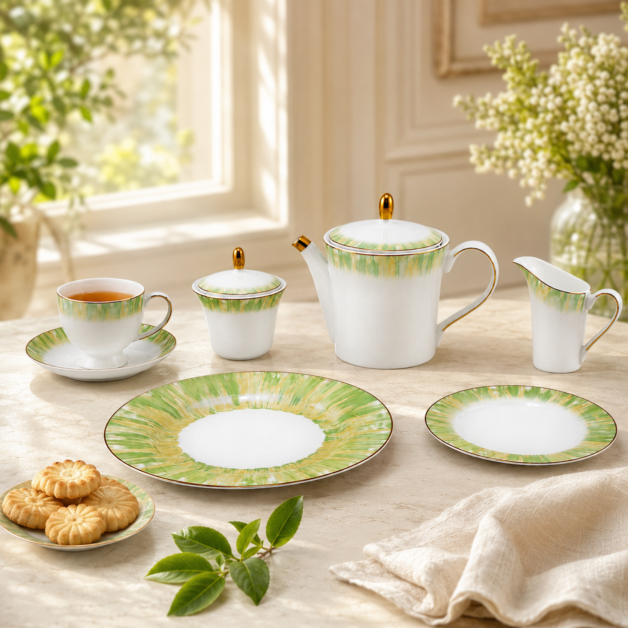 Onemore 24-Pieces 6-Serving Fine Bonne China Tea Sets