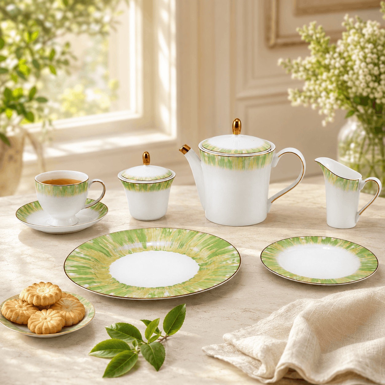 Onemore 24-Pieces 6-Serving Fine Bonne China Tea Sets Kaka Bawa Sons
