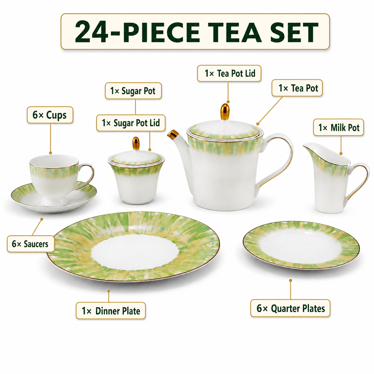 Onemore 24-Pieces 6-Serving Fine Bonne China Tea Sets