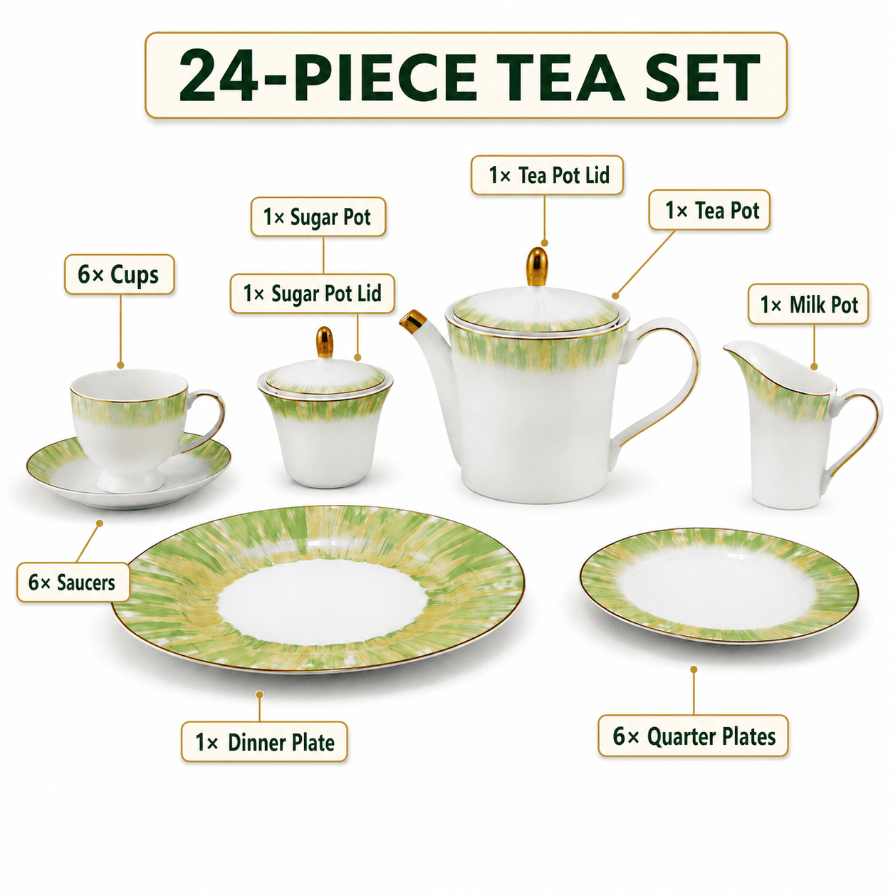 Onemore 24-Pieces 6-Serving Fine Bonne China Tea Sets Kaka Bawa Sons