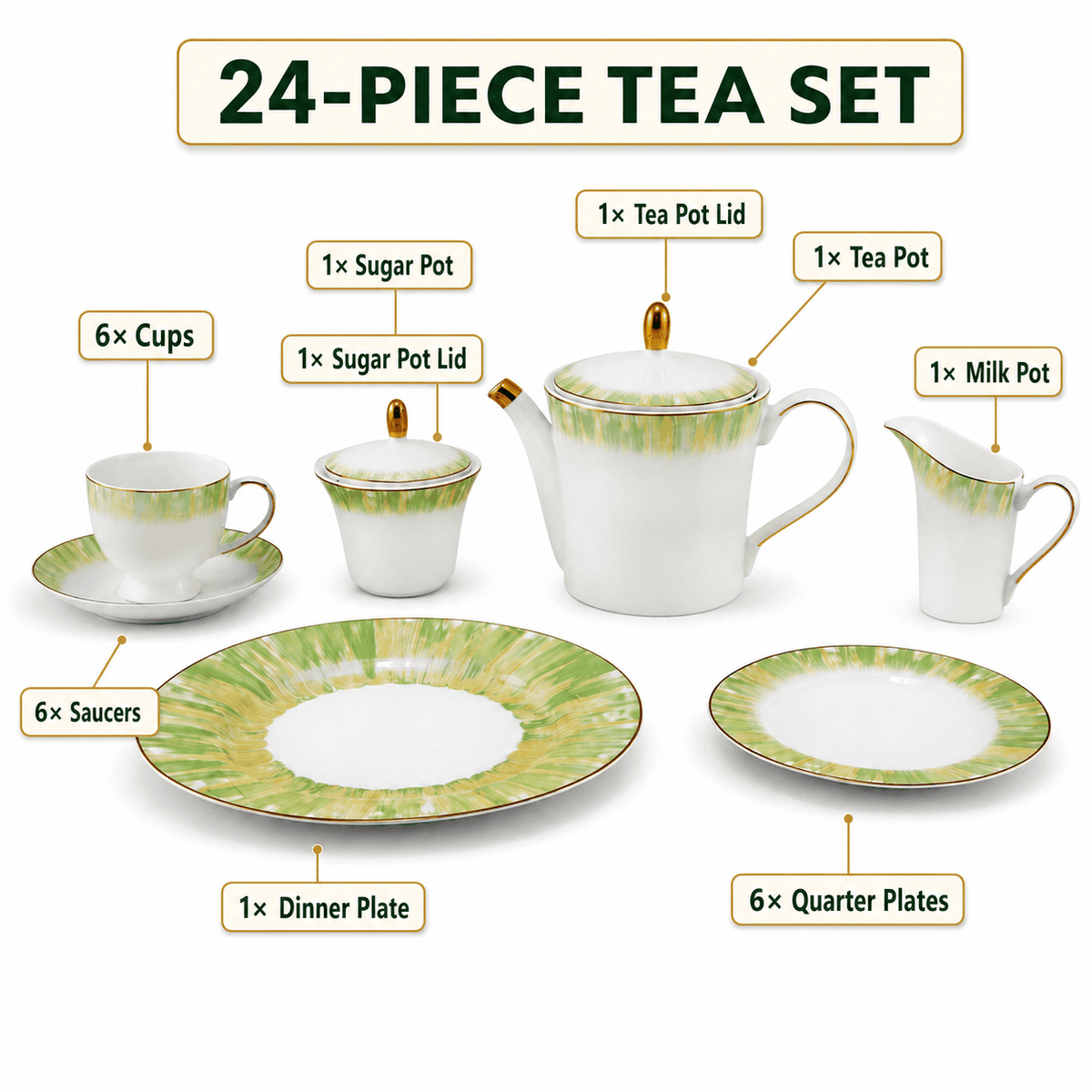 Onemore 24-Pieces 6-Serving Fine Bonne China Tea Sets Kaka Bawa Sons