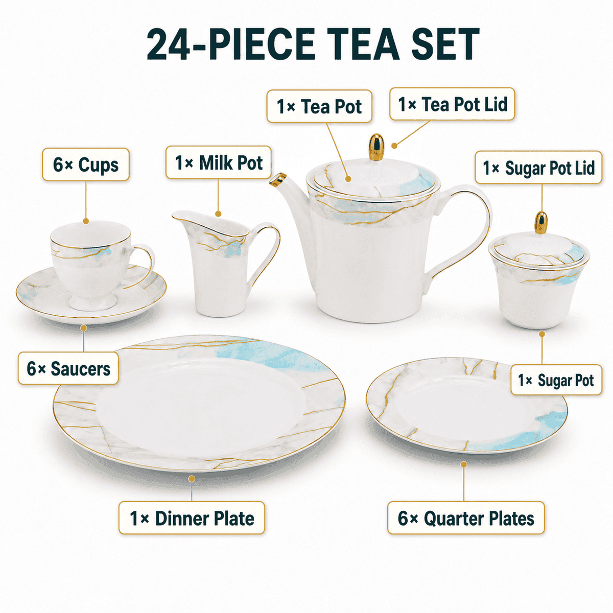 Onemore 24-Pieces 6-Serving Fine Bonne China Tea Sets Kaka Bawa Sons