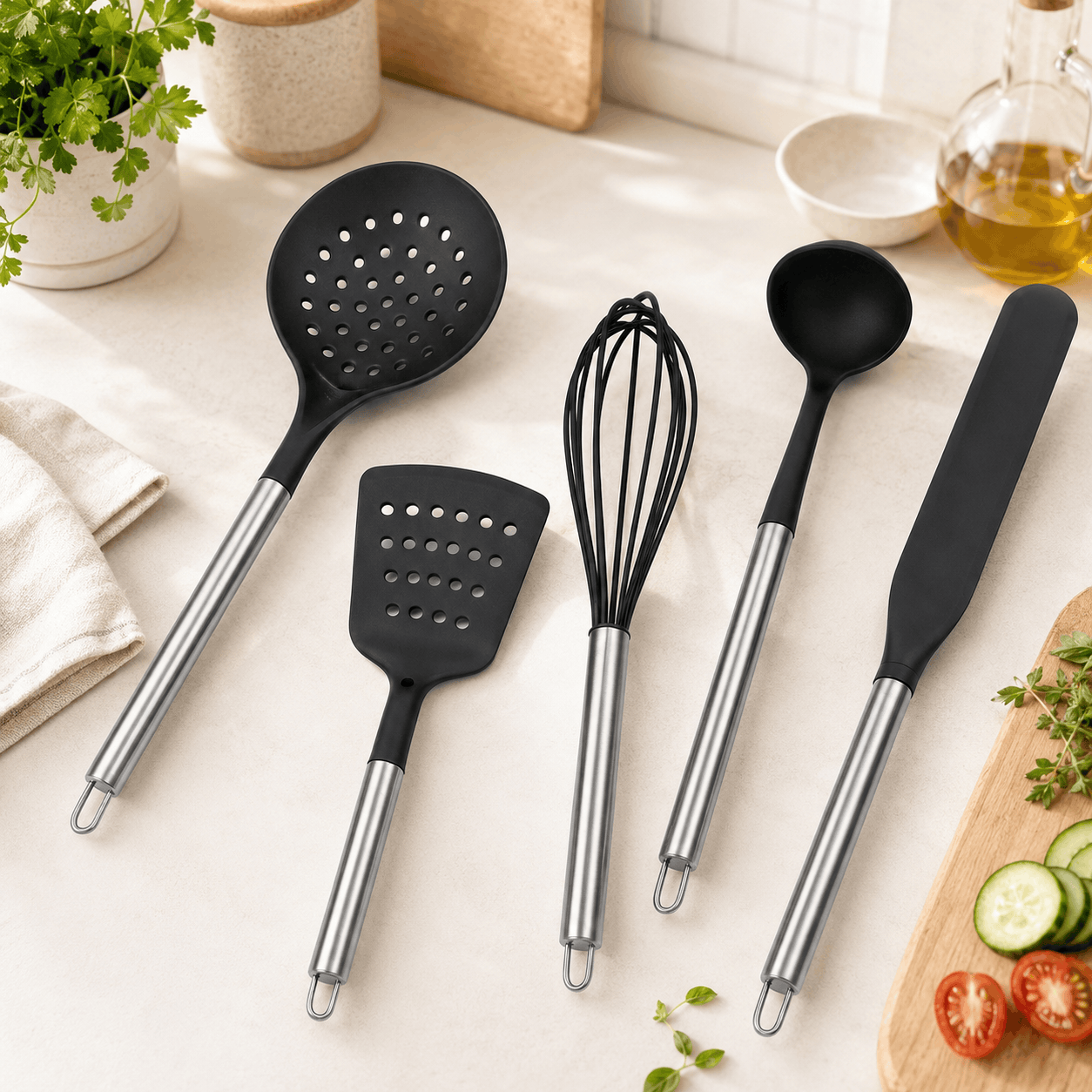 Danny Home 6-Piece Black & White Stainless Steel Non-Stick Kitchen Tools Set. Kaka Bawa Sons