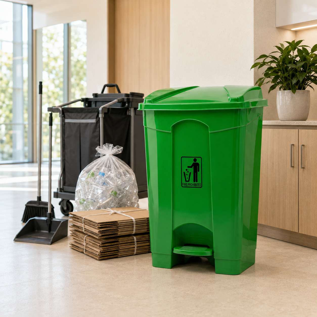 Deluxe 90-Liter Plastic Matte Rectangular Push-Pedal Dustbins