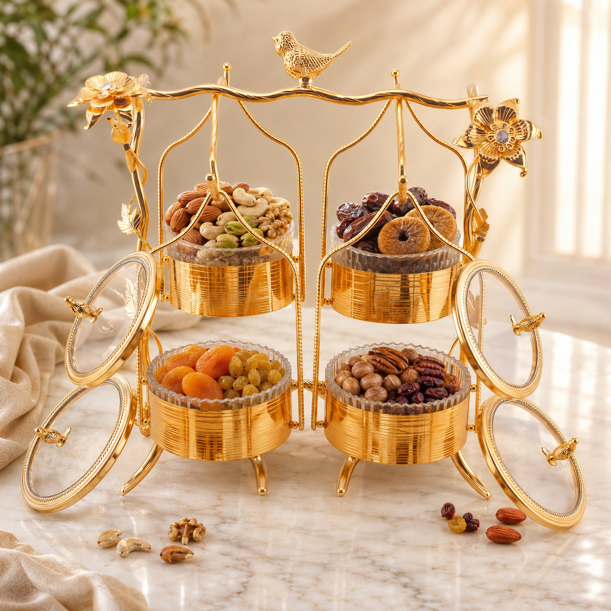 Fancy 4-Portion Golden Hanging Dry Fruit Serving Set