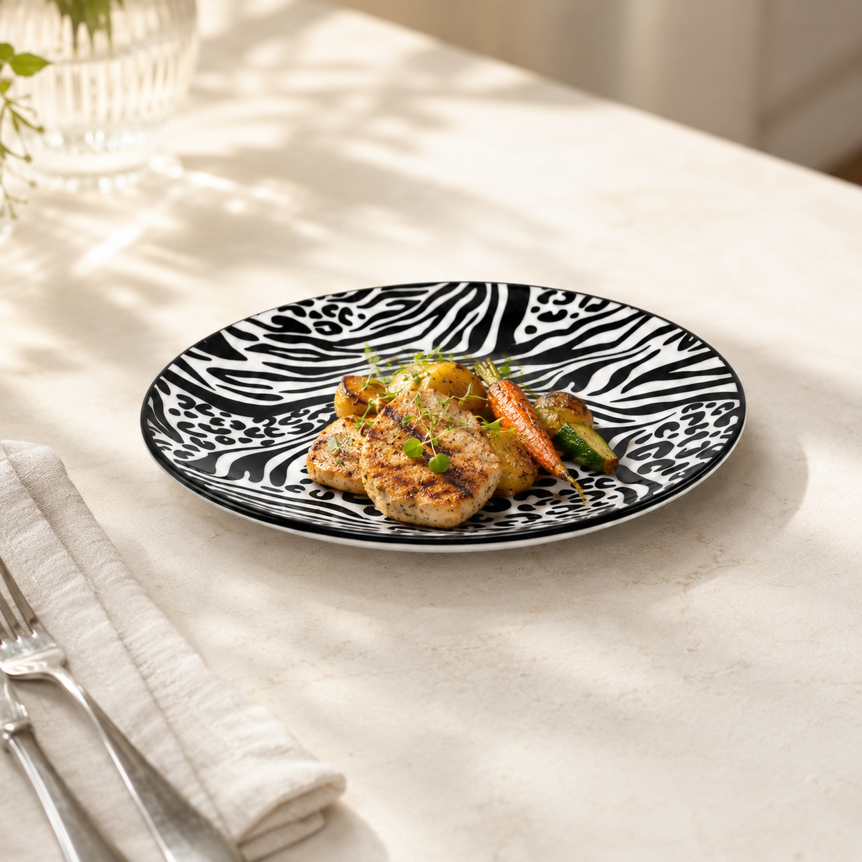 Gupan 7-Inch Matt Marble Flat Quarter Plate