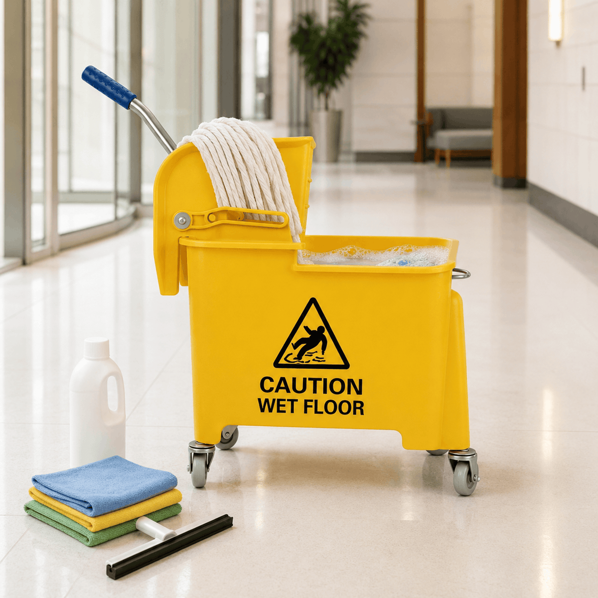 Clear 20-Liter Plastic Yellow Single Mop Bucket Kaka Bawa Sons