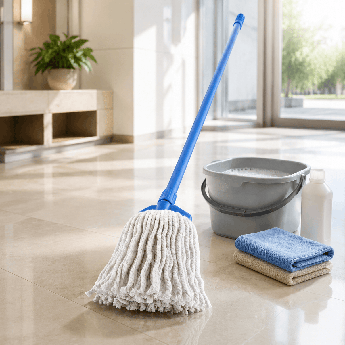 Clear 16-Inch Blue Handle Plastic Wet Mop Kaka Bawa Sons
