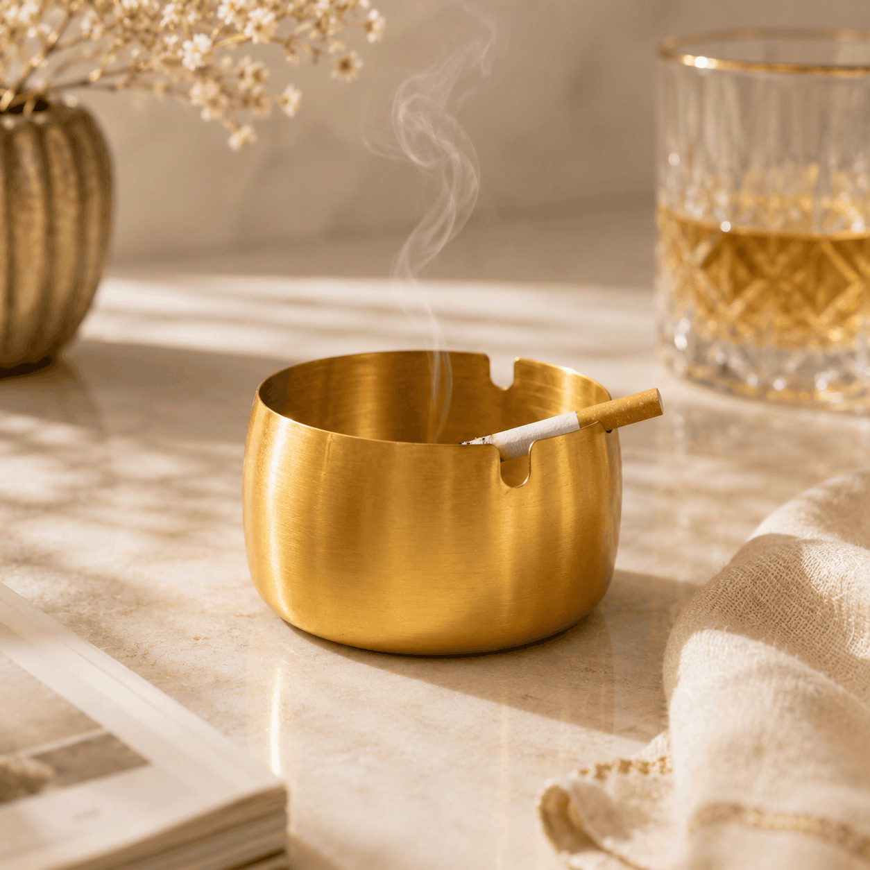 T.D.L 9 Cm Stainless Steel Electric Golden Coating AshTray Kaka Bawa Sons