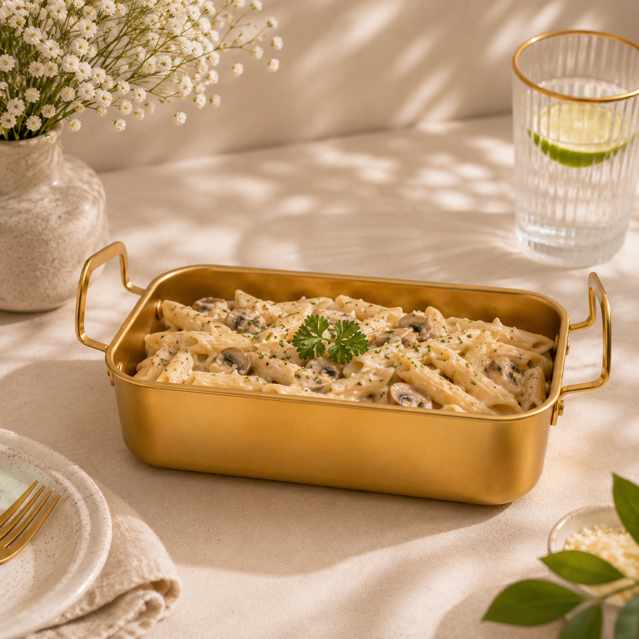 T.D.L Stainless Steel Electric Golden Coating Rectangular Deep Serving Trays