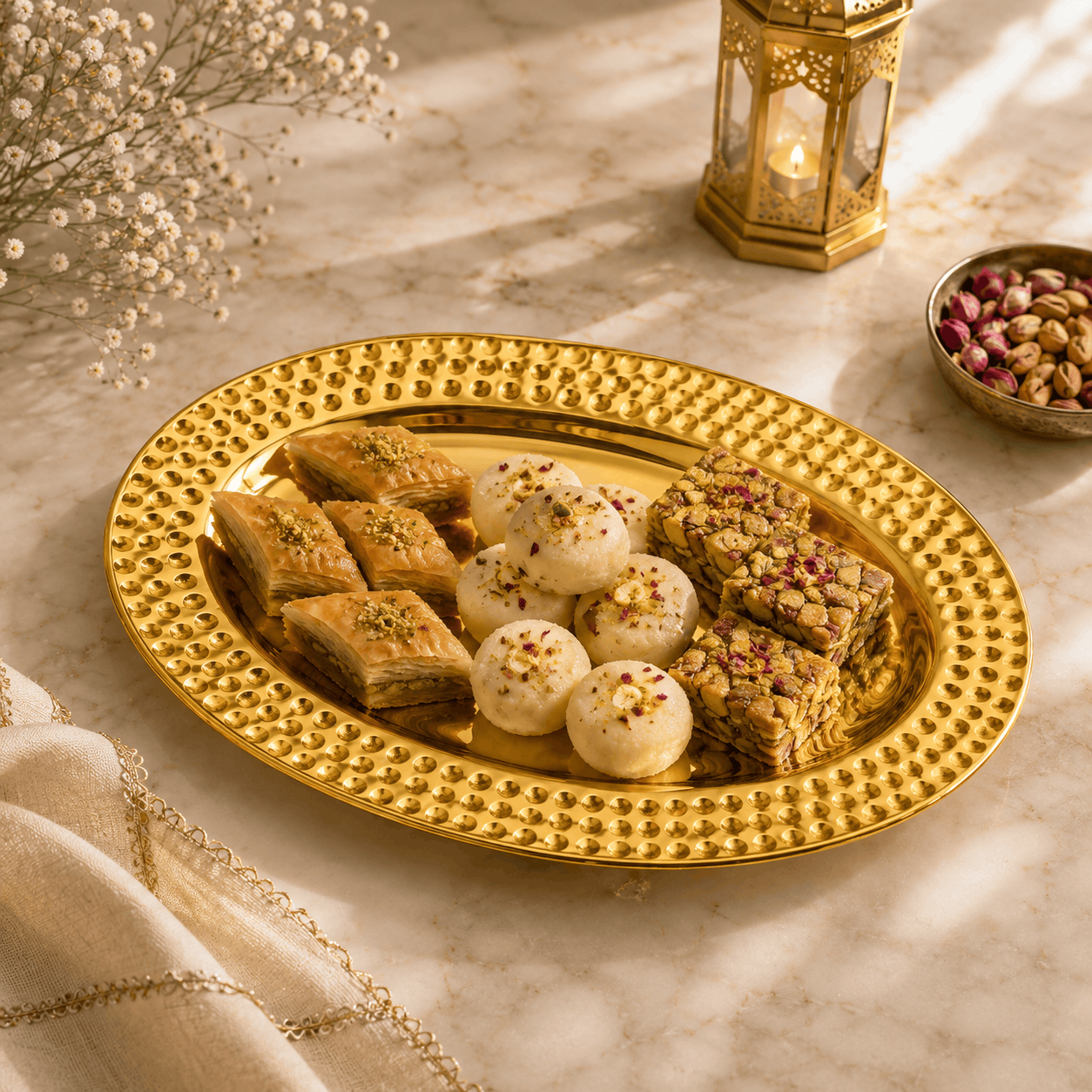 T.D.L Stainless Steel Electric Golden Coating Oval Serving Trays Kaka Bawa Sons