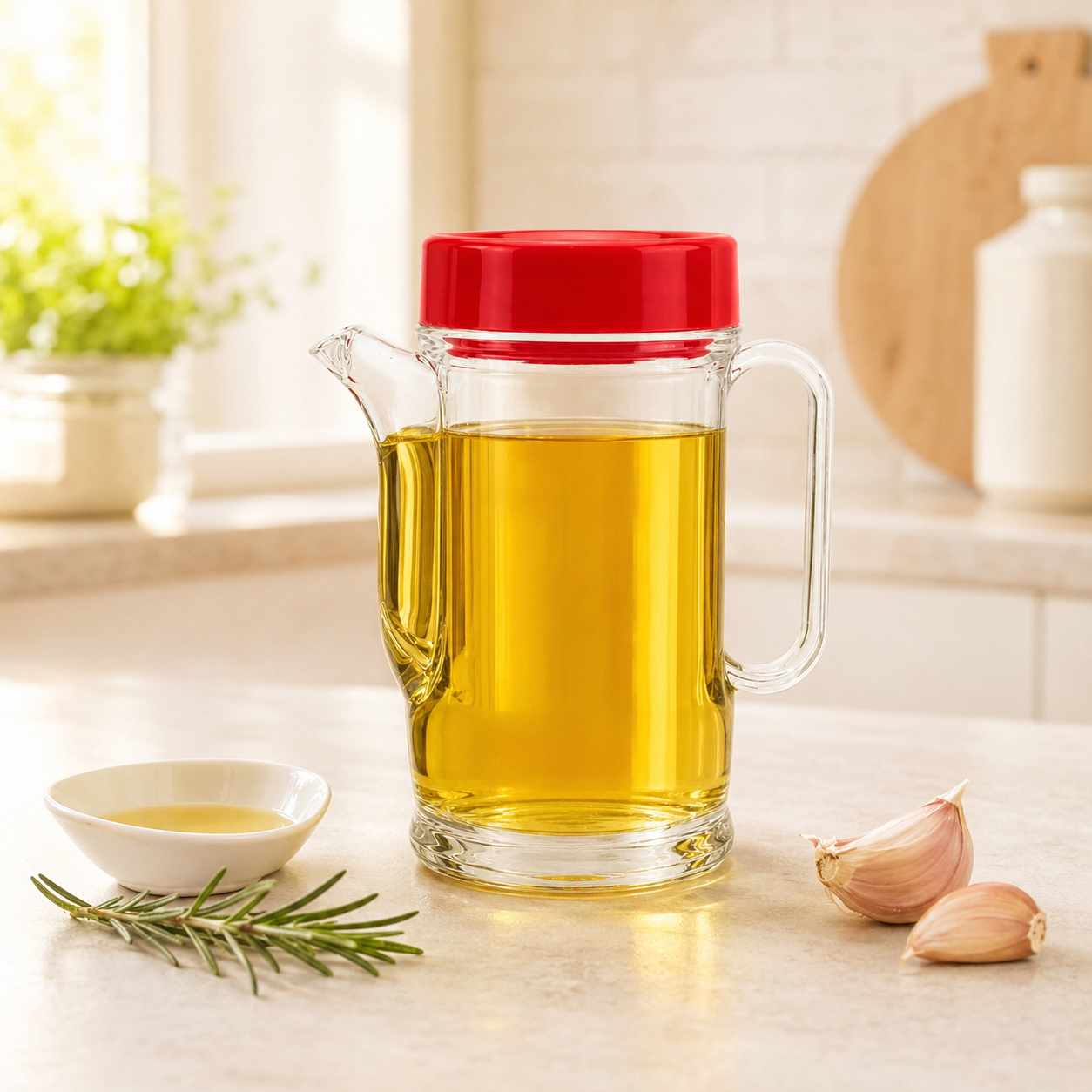 Acryl 500 ML Acrylic Spout Oil Bottle with red lid