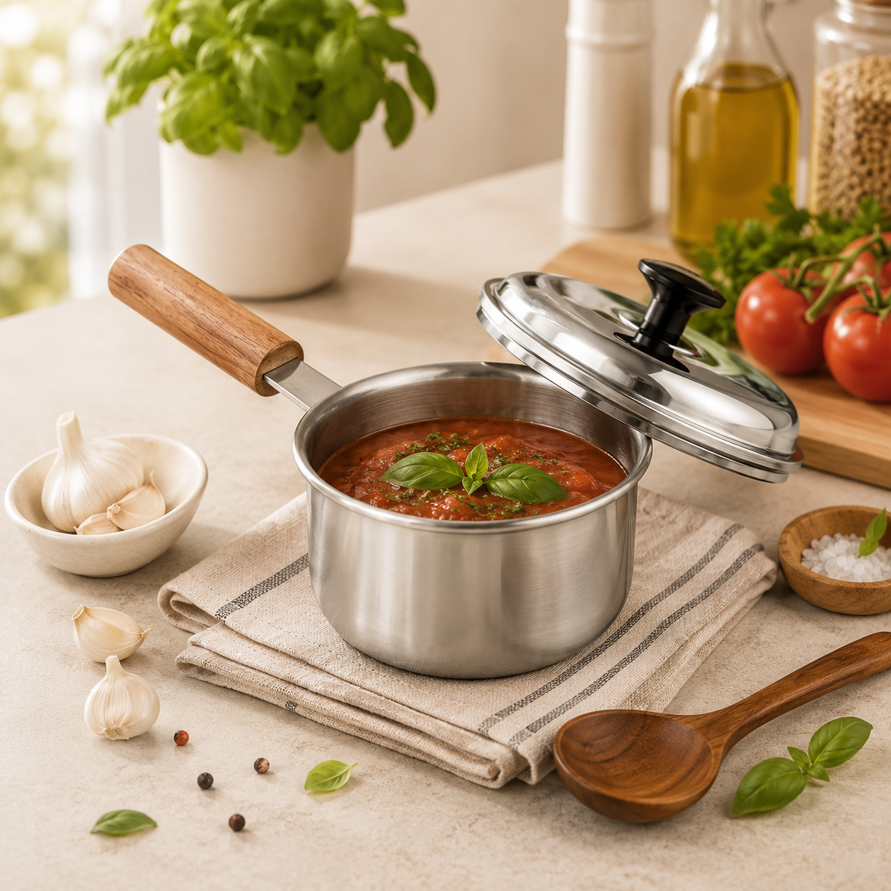 R/S Stainless Steel Sauce Pans With Wooden Handle
