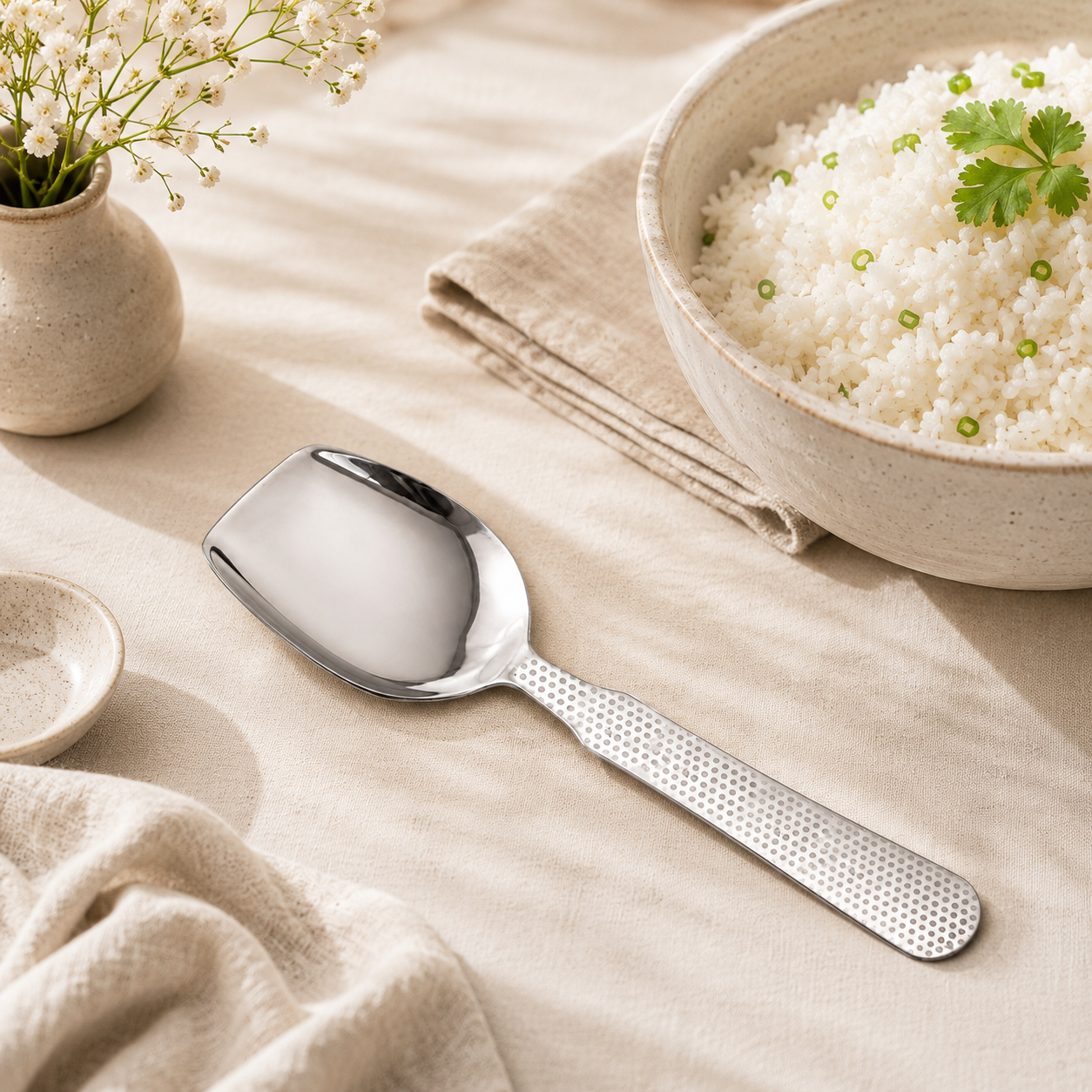 TRD Stainless Steel Silver Square Serving Rice Panja Spoon