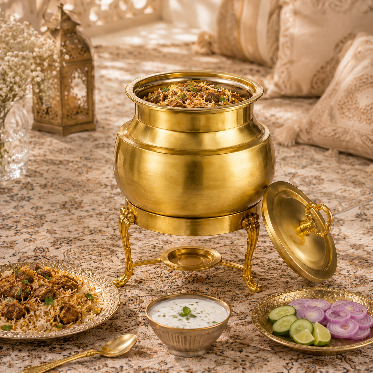 G.N 5-Liters, 3-person Stainless Steel Round Daigs With Golden Stand